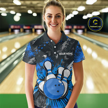 Load image into Gallery viewer, Blue Watercolor Bowling Shirts for Women Men Custom Team Bowling Polo&amp;1/4 Zip Shirt MBL110