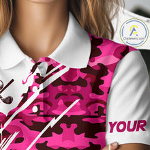 Load image into Gallery viewer, Personalized Women golf polo shirts custom white and pink camo ladies golf apparel, golfing gifts NQS10335