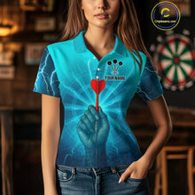 Load image into Gallery viewer, Women’s Custom Darts Shirt - Turquoise Lightning Fist With Maroon Dart Arrow NYN0316
