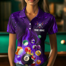 Load image into Gallery viewer, Personalized Purple Flaming Billiards Shirt 8 Ball Billiards Pool Billiard Shirt Women Polo Shirts &amp; 1/4 Zip NNT08