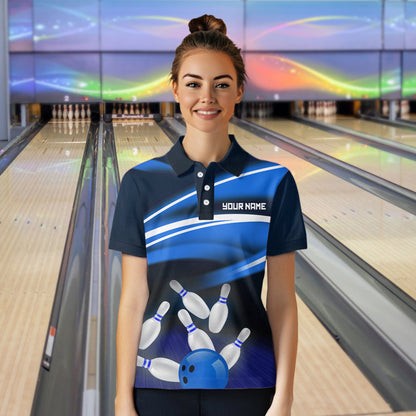 Custom Blue Bowling Jersey Bowling Team Shirts For Women Bowling League Polo & 1/4 Zip HNT163