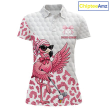 Load image into Gallery viewer, Pink Flamingo Golf Shirt For Women, Funny Leopard Patten Golf Polo Shirt, Ladies Golf Outfit For Team NHT732