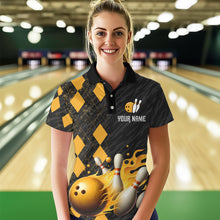 Load image into Gallery viewer, Flame Yellow Bowling Team Shirt Custom Bowling Jersey for Men Women Flame Polo Shirt QZT679