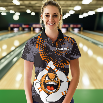 Orange Camo Bowling Shirt Funny Bowling Team Jersey for Women Polo Bowling Shirt QZT255