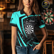 Load image into Gallery viewer, Personalized Turquoise Break Glass Dart Shirts For Women Custom Funny Dart Jerseys Polo &amp; 1/4 Zip TDM3876