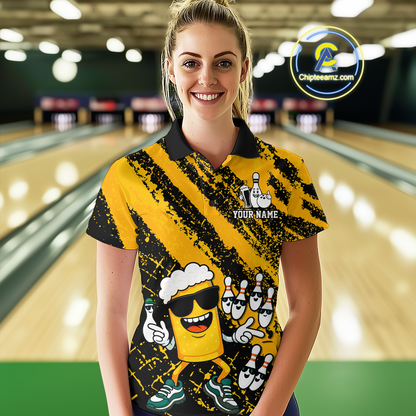 Custom Funny Beer Bowling Shirt Team Bowling League Jersey for Women Polo & 1/4-Zip QZT759