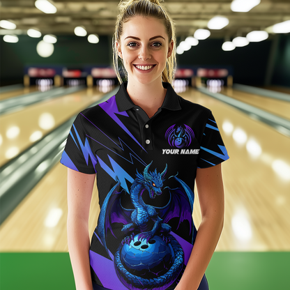 Teal And Purple Dragon Bowling Shirt Custom Name Bowling Jersey Team Bowling Polo Shirts QZT674