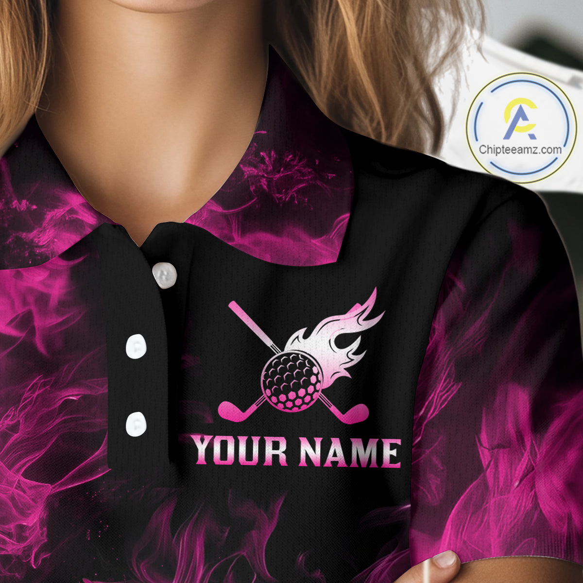 Black and Pink Flame Golf Ball Women Golf polo shirts custom name golf outfit for ladies golf clothes NQS9869