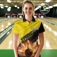 Load image into Gallery viewer, Custom Flaming Yellow Bowling Shirts for Women Men Team Bowling Polo &amp; Quarter Zip MBL99
