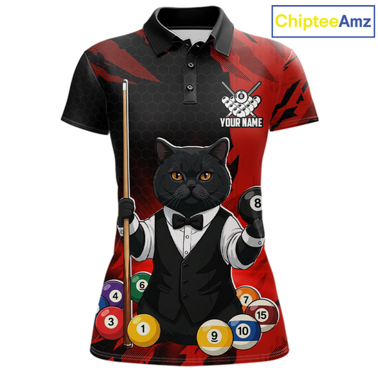 Custom Black Cat 8 Ball Pool Shirts Red Billiard Shirt for Men Billiard Team Jersey Billiard Gift NNT181