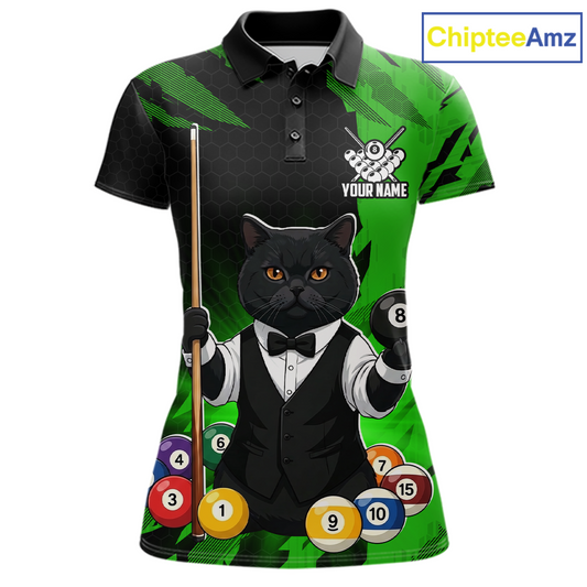 Custom Black Cat 8 Ball Pool Shirts Green Billiard Shirt for Women Billiard Team Jersey Billiard Gift NNT181
