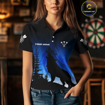 Persionalized Wolf-Head Dart Arrows Blue Dart Shirt For Women, Dart Team Jerseys NYN0112