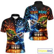 Load image into Gallery viewer, Custom Flame Shark and Alligator Bowling Jersey for Men Bowling Uniform Bowling Team Shirts HNT248