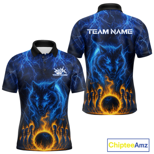 Lightning Wolf Bowling Shirts for Team Women Men Custom Wolf Bowling Jerseys Flame MBL200