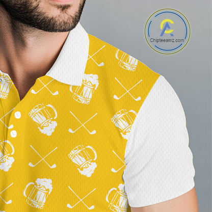 Yellow and white golf pattern Mens Golf polo shirts custom name golf beer outfit men golf clothes NQS9855