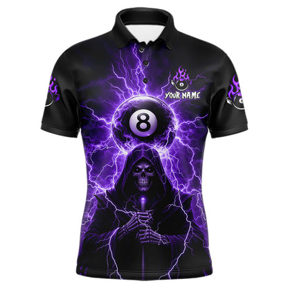 Grim Reaper Thunder Purple 8 Ball Pool Men Polo & 1/4-Zip Shirt Custom Billiards Ball Jerseys NYN2432