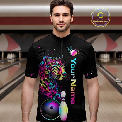 Custom Multicolor Leopard Bowling Shirts For Men Bowling Team Shirt Polo & 1/4 Zip HNT134