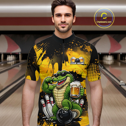 Custom Beer Alligator Bowling Jersey for Men Bowling Polo & 1/4 Zip Bowling Team Shirts HNT271