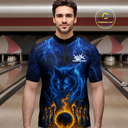 Lightning Wolf Bowling Shirts for Team Women Men Custom Wolf Bowling Jerseys Flame MBL200