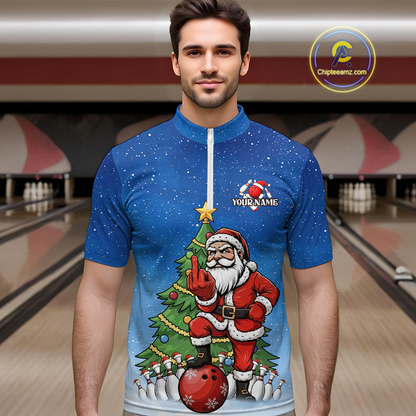Custom Funny Santa Christmas Bowling Jersey for Men Bowling Team Shirts Polo & 1/4 Zip HNT139
