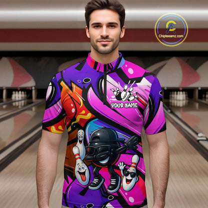 Custom Funny Bowling Jersey for Men Bowling Uniform Bowling Team Shirts Polo & 1/4 Zip HNT130