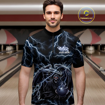 Custom Thunder Skeleton Bowling Jersey for Men Polo & 1/4 Zip Bowling Team Shirts HNT152