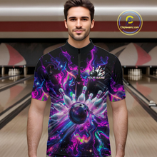 Load image into Gallery viewer, Custom Watercolor Pink Purple Bowling Jersey for Men Bowling Team Shirts Polo &amp; 1/4 Zip HNT268