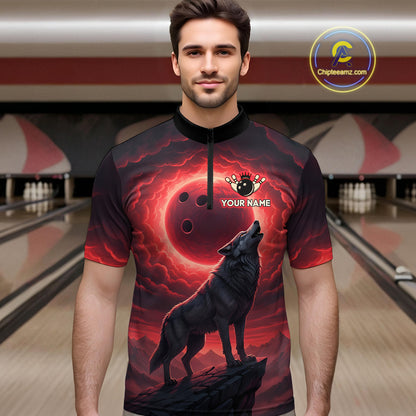 Wolf Bowling Shirts for Team Women Men Custom Bowling Jersey Bowl Polo&1/4 Zip MBL238