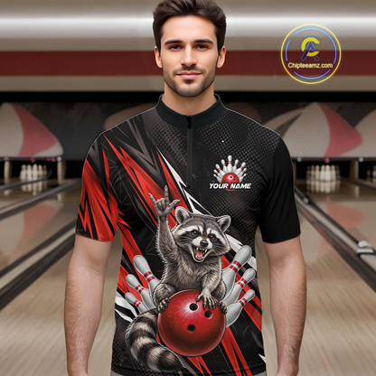 Custom Red Raccoon Bowling Jersey for Men Bowling Team Shirts Bowling Polo & 1/4 Zip HNT254
