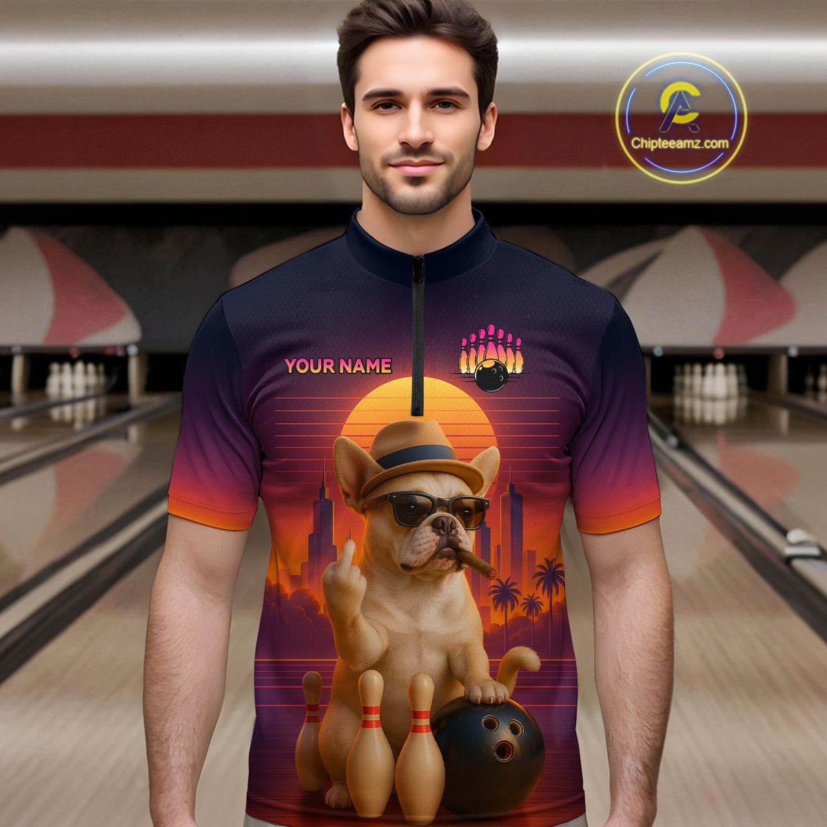 Custom Funny Dog Bowling Jersey for Men Bowling Uniform Polo & 1/4 Zip Bowling Team Shirts HNT135