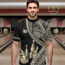 Load image into Gallery viewer, Black and Gold Tribal Pattern Bowling Jersey for Men Bowling Uniform Bowling Team Shirts HNT225