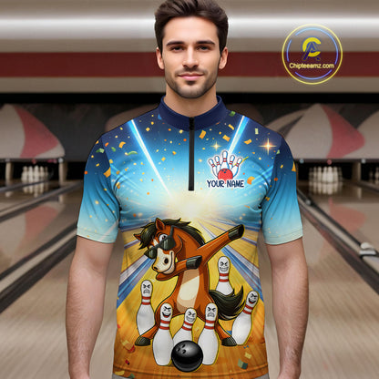 Funny Horse Bowling Jersey for Men Custom Bowling Team Shirts Bowling League Polo & 1/4 Zip HNT182