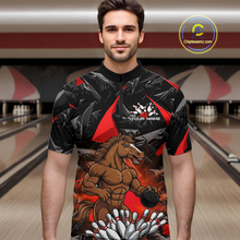 Load image into Gallery viewer, Custom Red Funny Horse Bowling Jersey for Men Bowling Team Shirts Bowling League Polo &amp; 1/4 Zip HNT183
