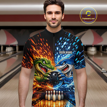 Load image into Gallery viewer, Custom Flame Shark and Alligator Bowling Jersey for Men Bowling Uniform Bowling Team Shirts HNT248