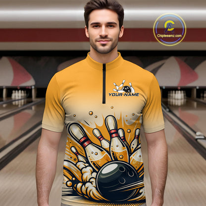 Funny Beer Bowling Jersey for Men Custom Bowling Uniform Polo & 1/4 Zip Team Bowling Shirts HNT118