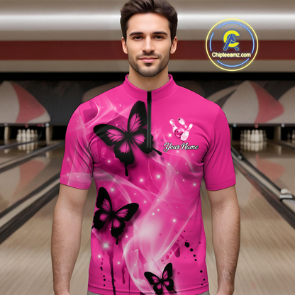 Custom Pink Butterflies Bowling Shirts for Men Women Team MBL120