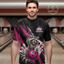 Load image into Gallery viewer, Custom Pink Raccoon Bowling Jersey for Men Bowling Team Shirts Bowling Polo &amp; 1/4 Zip HNT254