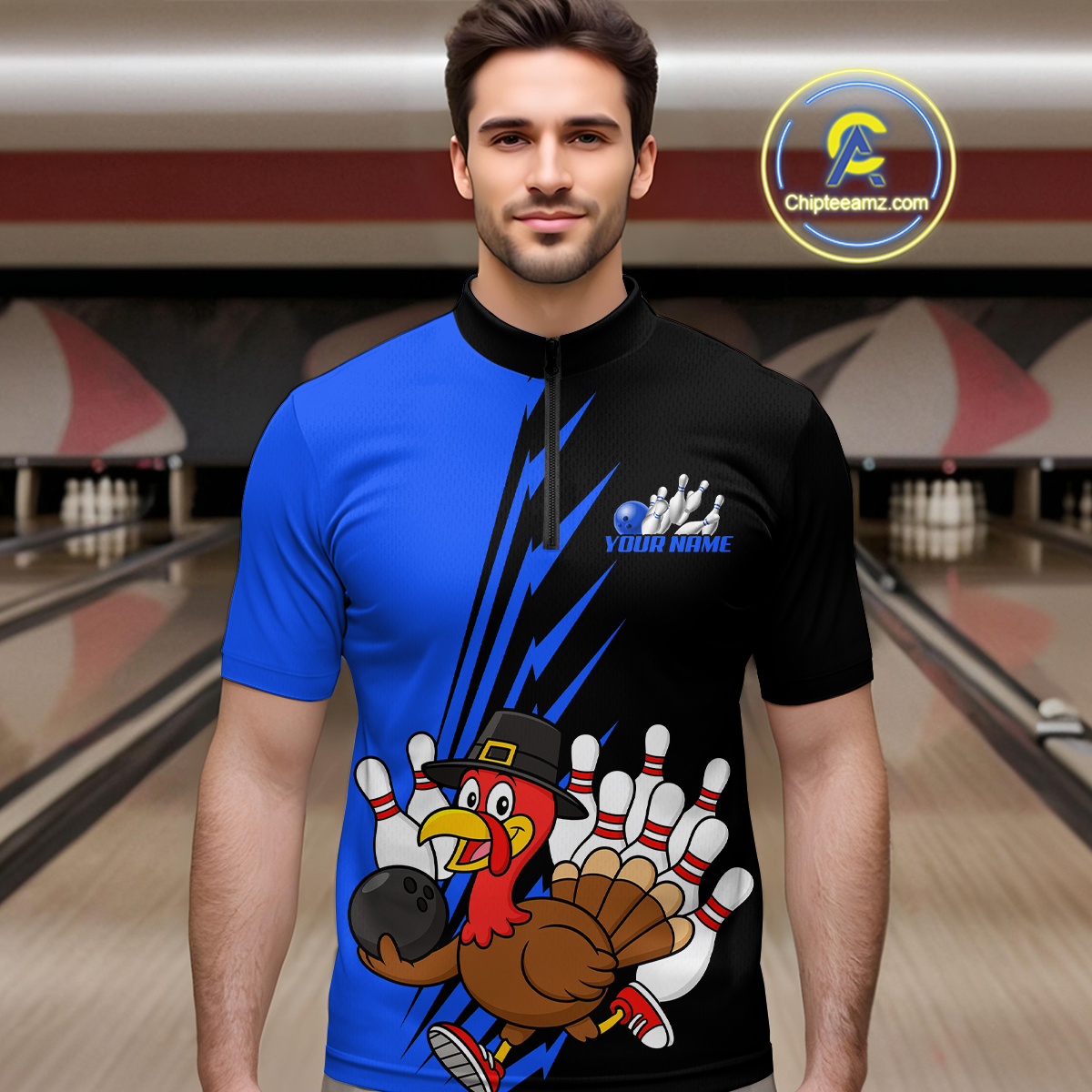 Blue Turkey Bowling Shirts for Women Men Team Custom Bowling Jerseys Thanksgiving MBL180