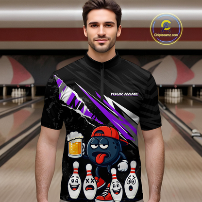 Custom Purple Beer Bowling Jersey for Men Bowling Team Shirts Bowling Uniform Polo & 1/4 Zip HNT133