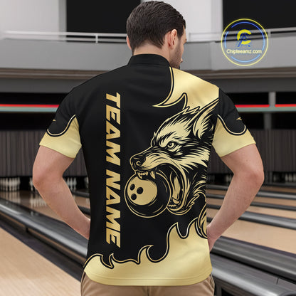 Gold Wolf Bowling Shirts for Team Women Men Custom Wolf Bowling Polo & Quarter Zip MBL194
