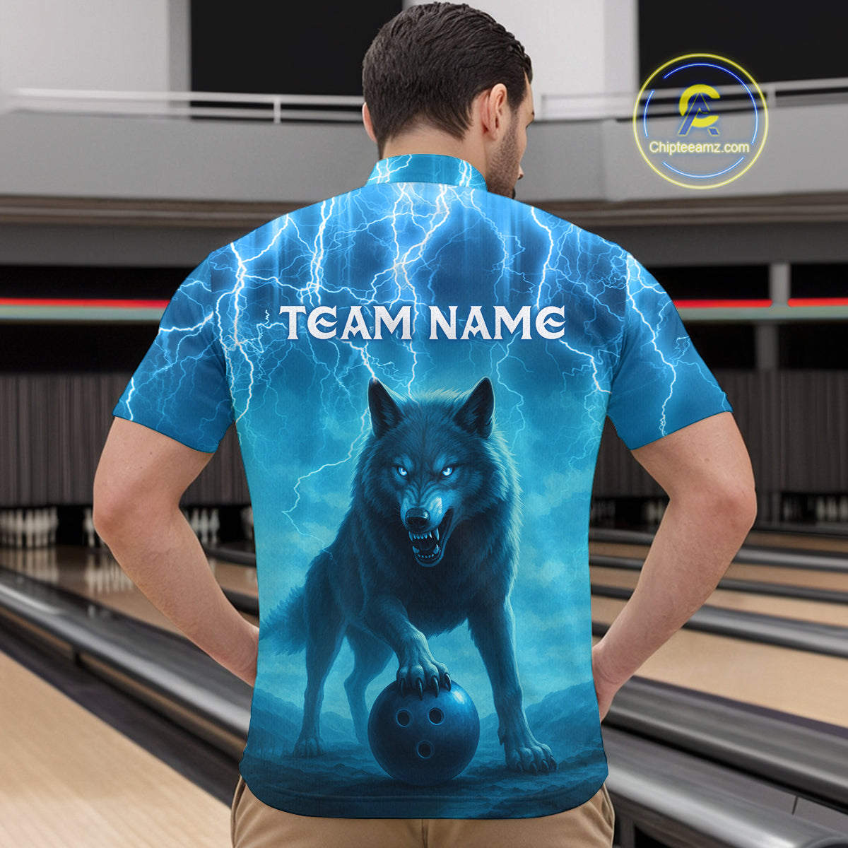 Lightning Wolf Bowling Shirts for Team Women Men Custom Blue Wolf Bowling Jerseys MBL193