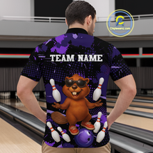 Load image into Gallery viewer, Custom Purple Funny Beaver Bowling Team Shirt Men Bowling League Jersey Polo Bowling Outfit QZT764