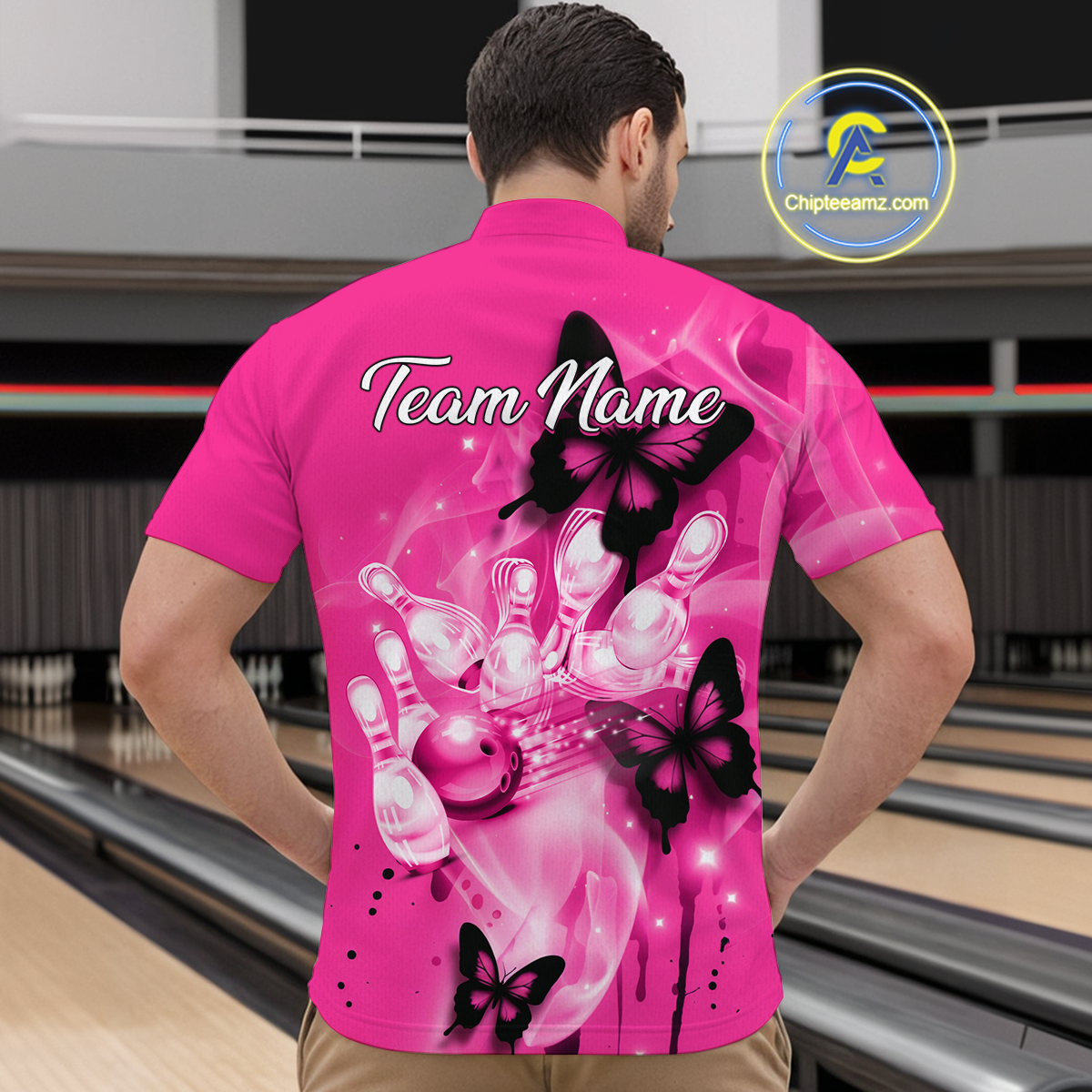 Custom Pink Butterflies Bowling Shirts for Men Women Team MBL120