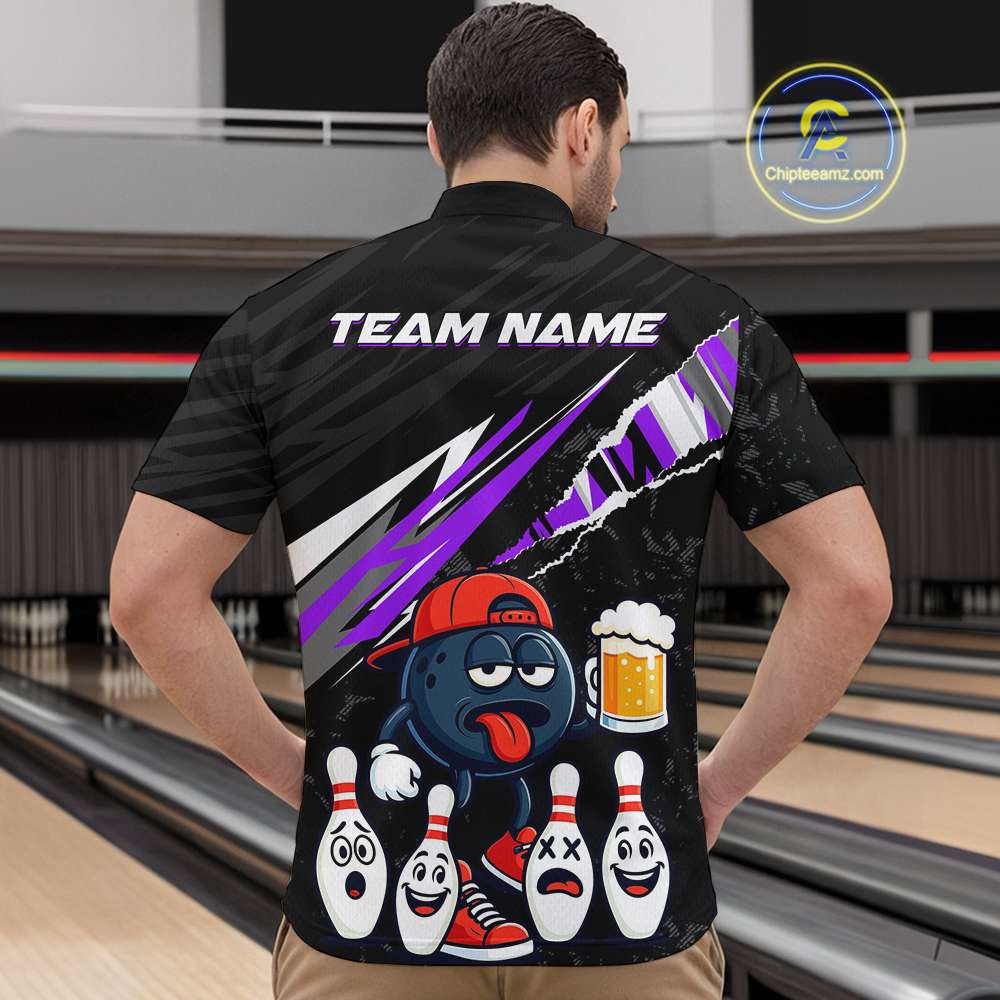 Custom Purple Beer Bowling Jersey for Men Bowling Team Shirts Bowling Uniform Polo & 1/4 Zip HNT133