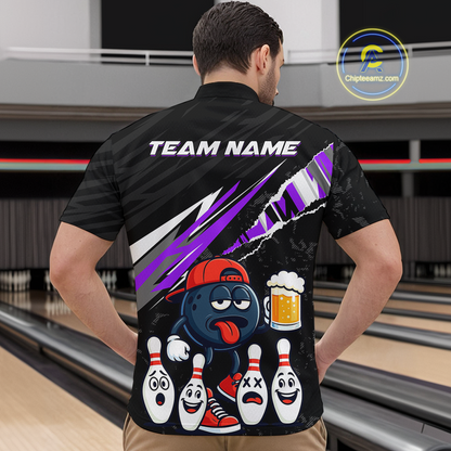 Custom Purple Beer Bowling Jersey for Men Bowling Team Shirts Bowling Uniform Polo & 1/4 Zip HNT133
