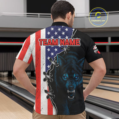Patriotic Wolf Bowling Shirts for Team Men Women Wolf Bowling Jerseys American Flag MBL203