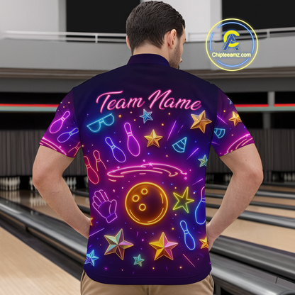 Custom Neon Bowling Shirt Polo & Quarter-Zip Shirts for Men Gift Bowling Jersey League QZT744