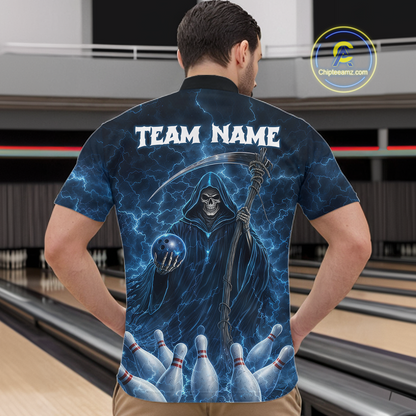 Blue Thunder Lightning Bowling Shirt for Men Bowling League Jersey Polo & Quarter-Zip Bowling Outfit QZT932
