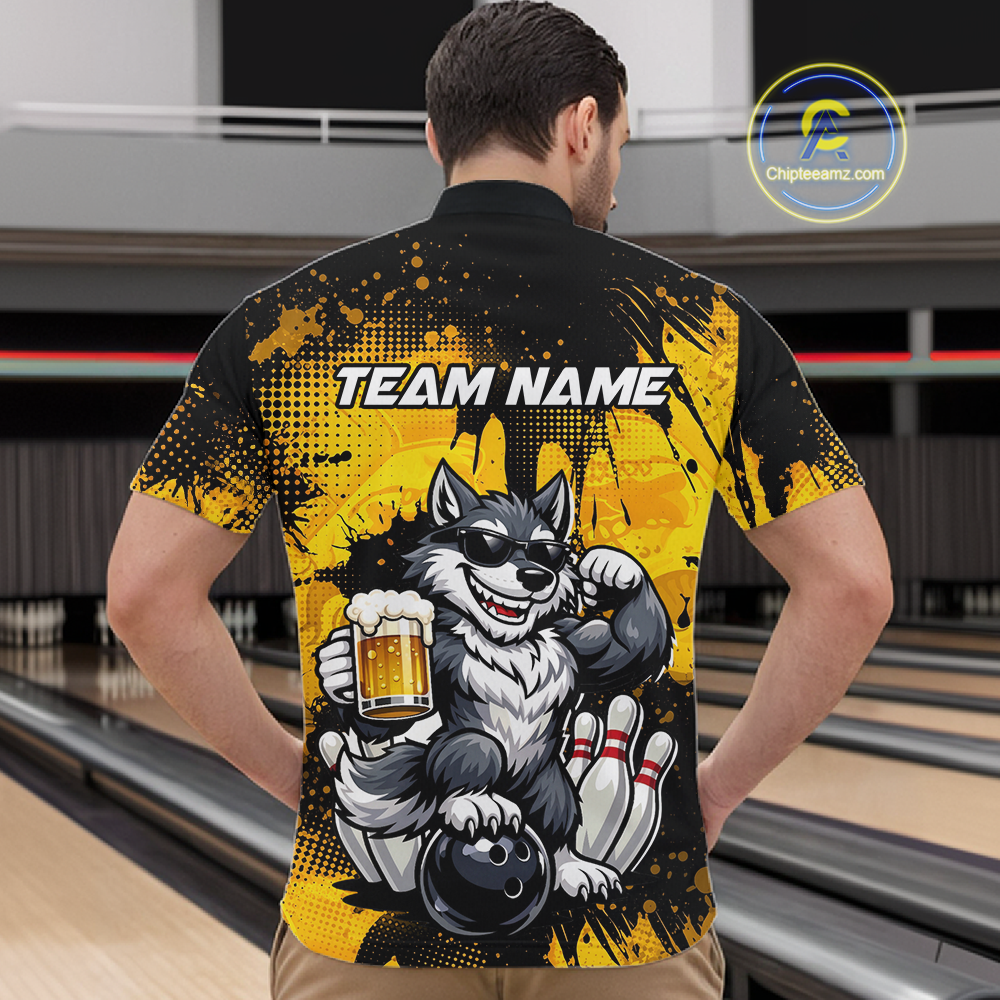 Custom Beer Wolf Bowling Jersey for Men Bowling Team Shirts Bowling Polo & 1/4 Zip HNT264