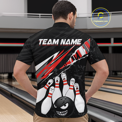 Custom Red Funny Bowling Jersey for Men Bowling Uniform Polo & 1/4 Zip Bowling Team Shirts HNT128